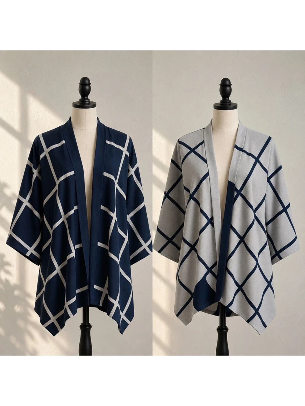 Moss Rose Reversible Kimono Wrap Navy Gray Geometric One Size NWT Cardigan